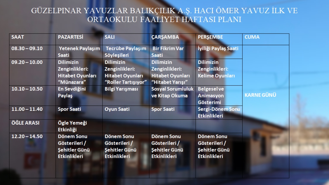 2024-2025 I. Dönem Sonu Faaliyet Haftası Planı